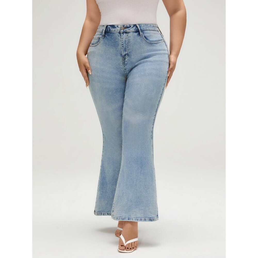 Women Flared Denim Jeans High Waist Y2K Distressed Bootcut Pants - Picture 7 of 7
